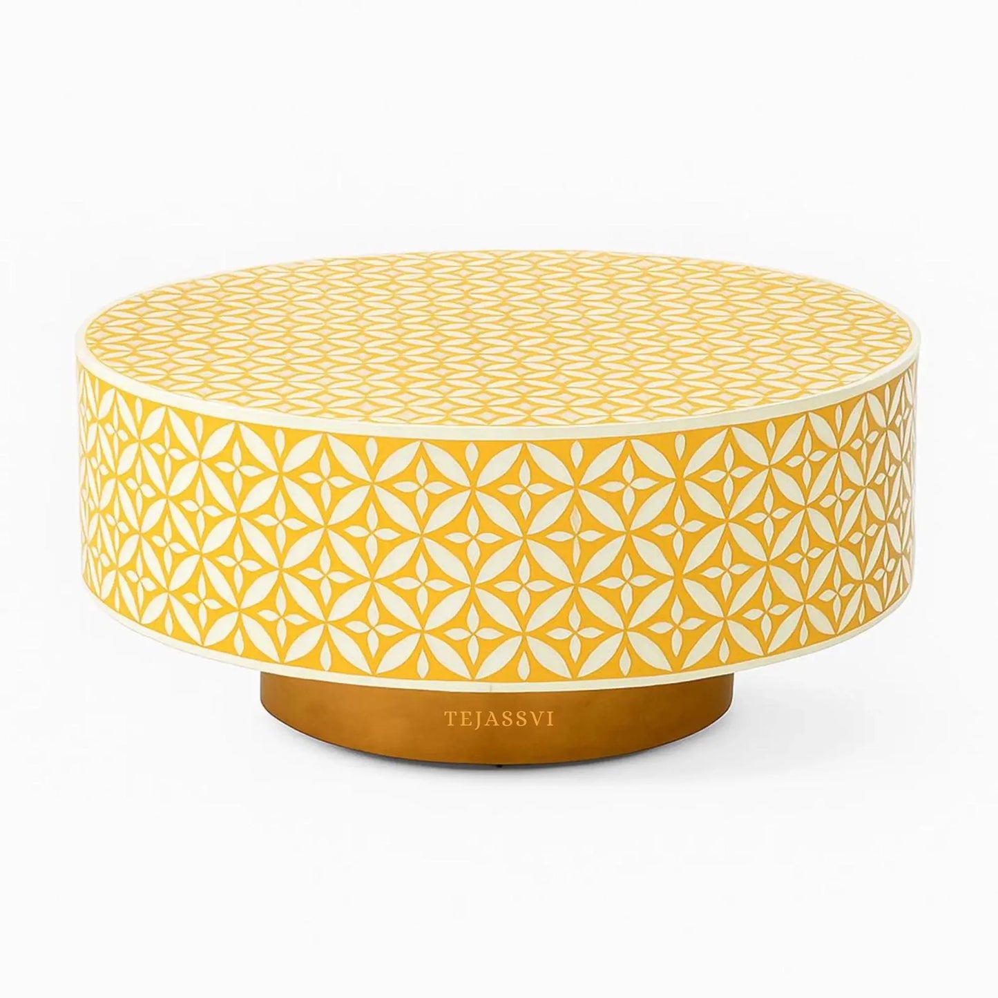 BONE Inlay Round Coffee Table / Centre Table, Bone Inlay Floral Round Coffee Table Handmade Bone Inlay Modern Pattern Furniture.