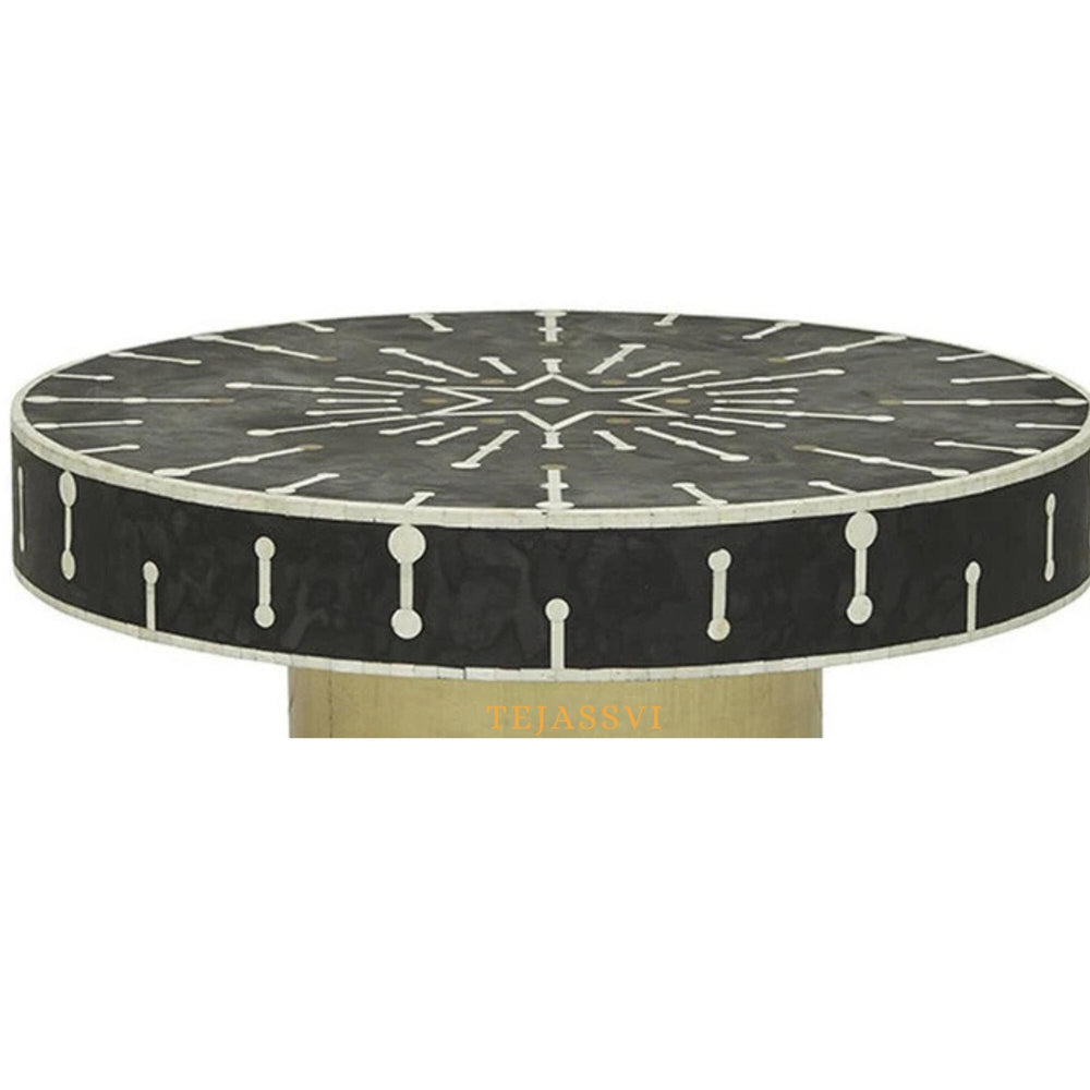 Bone Inlay Round Coffee Table / Centre Table / Bone Inlay Floral Design Round Coffee Table /Handmade Bone Inlay Modern Pattern Furniture.