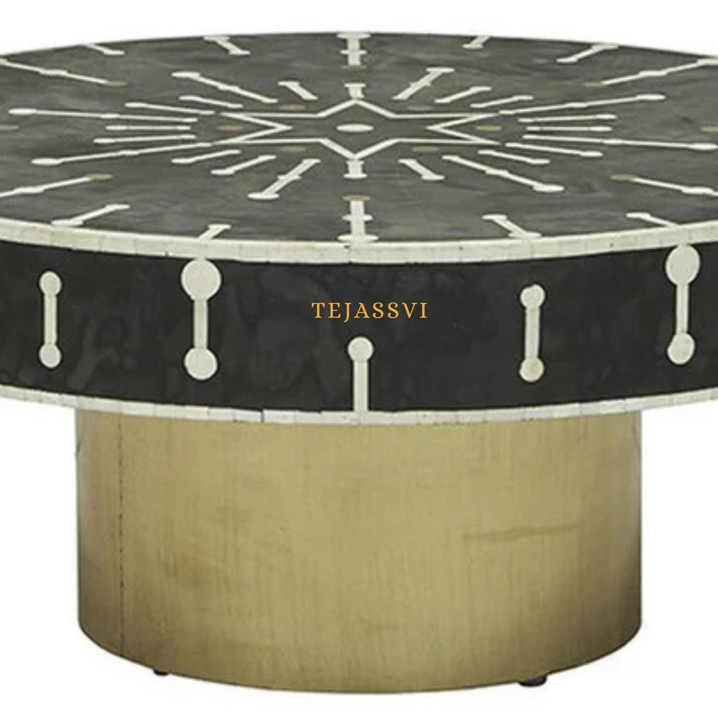 BONE Inlay Round Coffee Table / Centre Table, Bone Inlay  Floral design Round Coffee Table Handmade Bone Inlay Modern Pattern Furniture