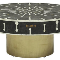 Bone Inlay Round Coffee Table / Centre Table / Bone Inlay Floral Design Round Coffee Table /Handmade Bone Inlay Modern Pattern Furniture.