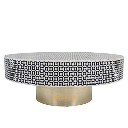 BONE Inlay Round Coffee Table / Centre Table, Bone Inlay  Floral design Round Coffee Table Handmade Bone Inlay Modern Pattern Furniture.