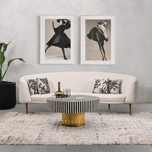 BONE Inlay Round Coffee Table / Centre Table, Bone Inlay  Floral design Round Coffee Table Handmade Bone Inlay Modern Pattern Furniture.