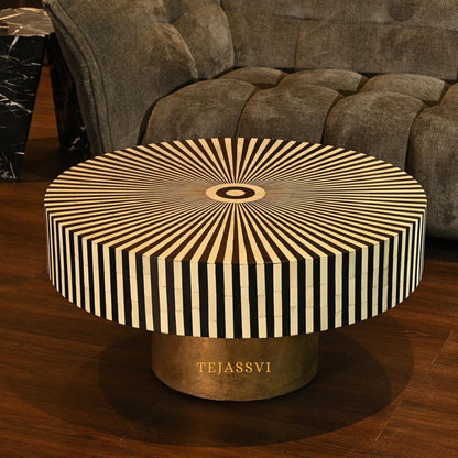 BONE Inlay Round Coffee Table / Centre Table, Bone Inlay  Floral design Round Coffee Table Handmade Bone Inlay Modern Pattern Furniture.