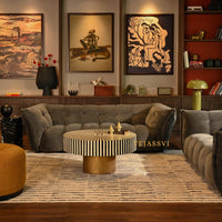 Bone Inlay Round Coffee Table / Centre Table / Bone Inlay Floral Design Round Coffee Table /Handmade Bone Inlay Modern Pattern Furniture.