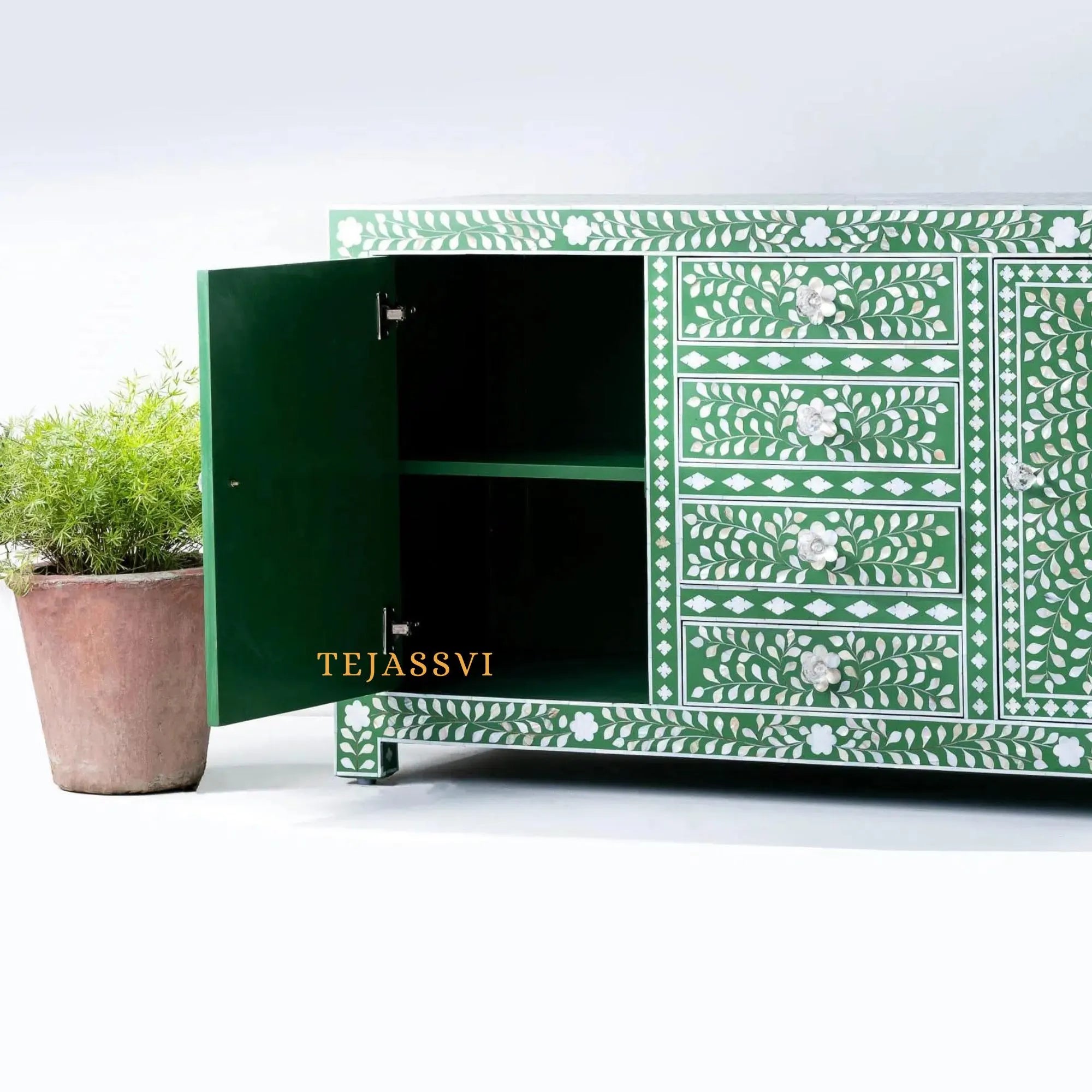 Bone Inlay Furniture - Bone inlay Sideboard With Brass Leg / Bone Inlay Chest of Drawers / Bone Inlay Drawers Dresser / Bone Inlay Console.