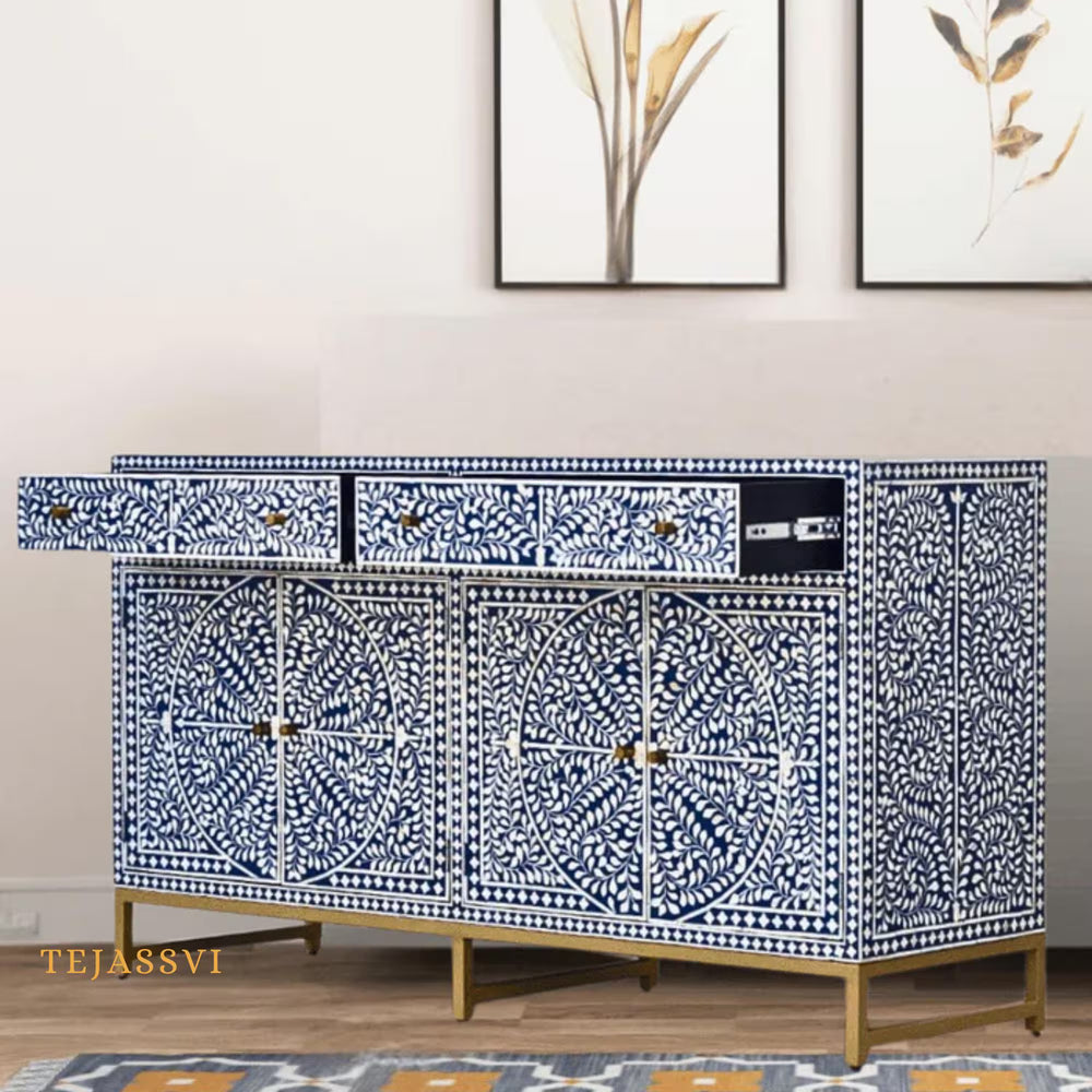 Bone Inlay Furniture - Bone inlay Sideboard With Brass Leg / Bone Inlay Chest of Drawers / Bone Inlay Drawers Dresser / Bone Inlay Console.