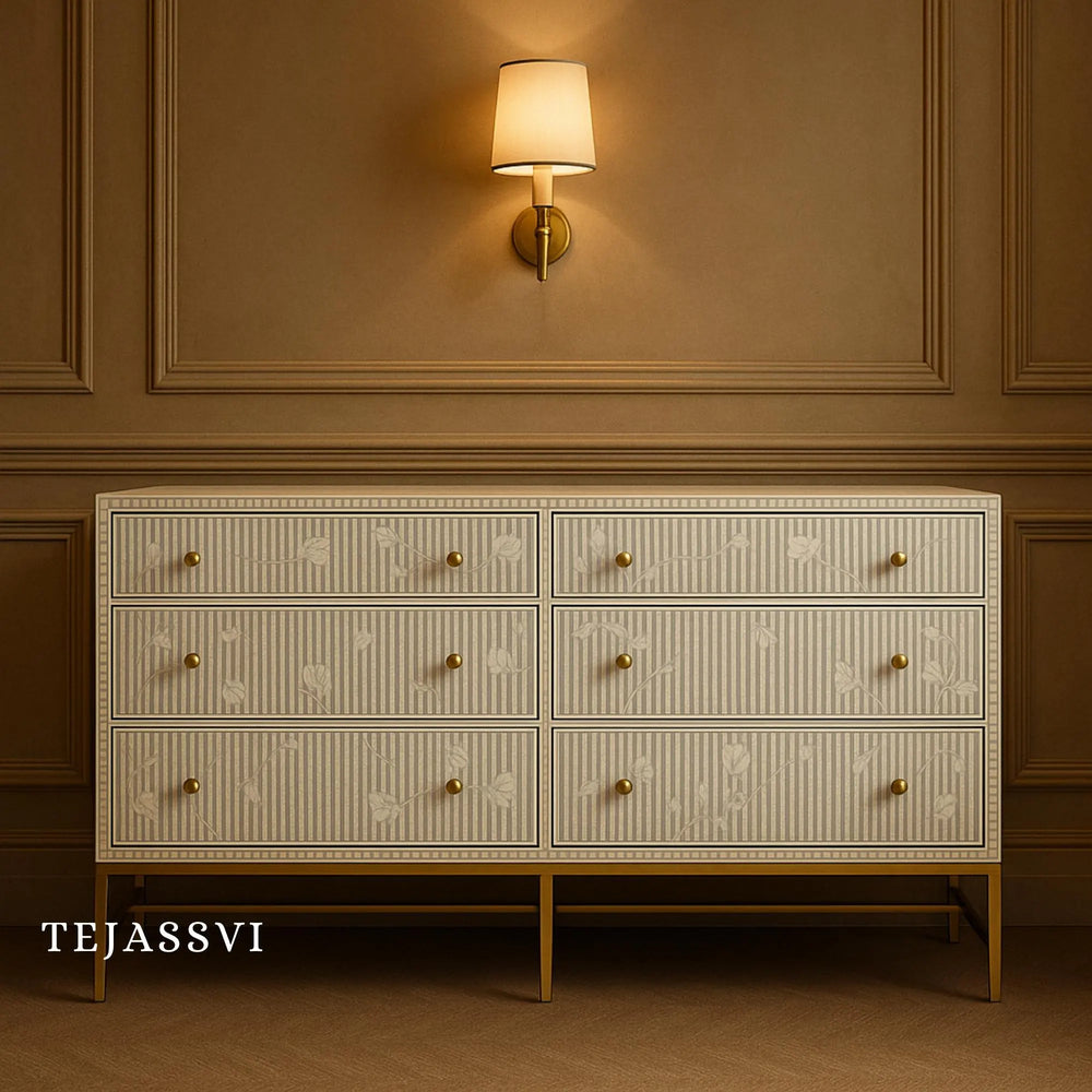 Bone Moroccan Inlay 6 Drawers Chest of Drawers / Bone Inlay 6 Drawers Dresser / Bone Inlay Chest of Drawers / Bone Inlay Furniture Sideboard Unit.