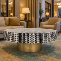Bone Inlay Round Coffee Table / Centre Table / Bone Inlay Floral Design Round Coffee Table /Handmade Bone Inlay Modern Pattern Furniture.