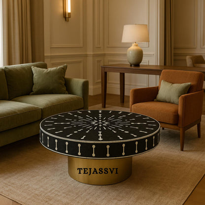 BONE Inlay Round Coffee Table / Centre Table, Bone Inlay  Floral design Round Coffee Table Handmade Bone Inlay Modern Pattern Furniture