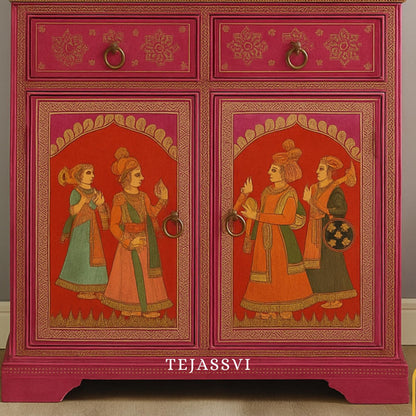 Indian artistry hand painted Beautiful King Queen designed wooden Cabinet For Home Décor/Side Cabinet/Living Room Decor Cabinet/Furniture.