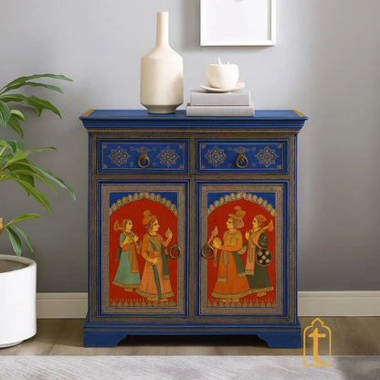 Indian artistry hand painted Beautiful King Queen designed wooden Cabinet For Home Décor/Side Cabinet/Living Room Decor Cabinet/Furniture.