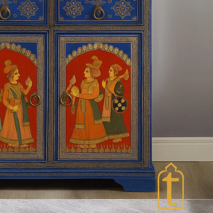 Indian artistry hand painted Beautiful King Queen designed wooden Cabinet For Home Décor/Side Cabinet/Living Room Decor Cabinet/Furniture.