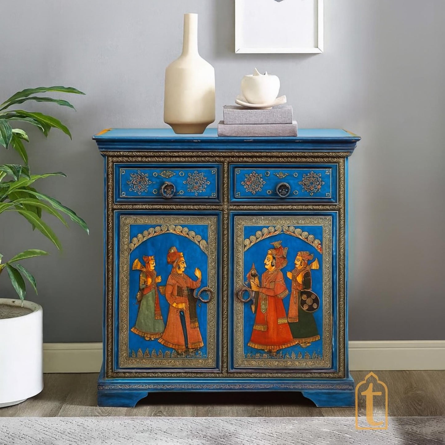 Indian artistry hand painted Beautiful King Queen designed wooden Cabinet For Home Décor/Side Cabinet/Living Room Decor Cabinet/Furniture.