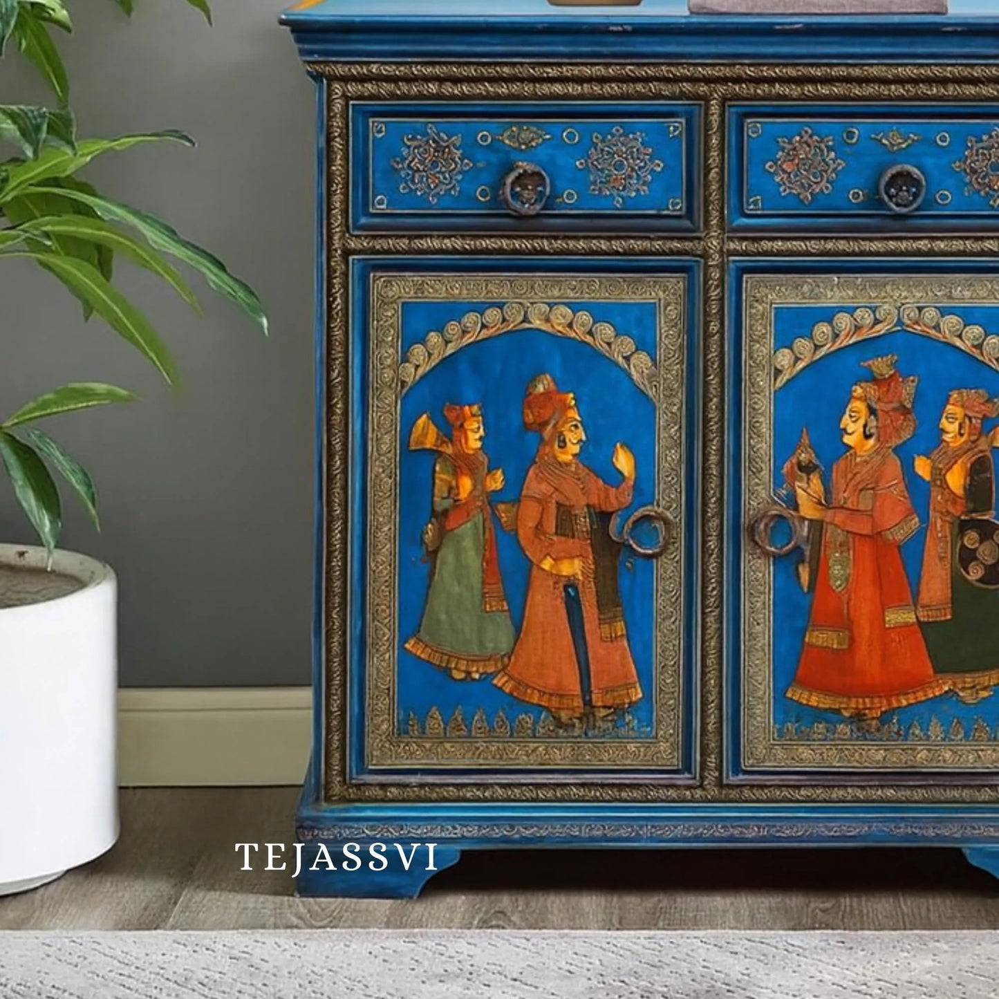 Indian artistry hand painted Beautiful King Queen designed wooden Cabinet For Home Décor/Side Cabinet/Living Room Decor Cabinet/Furniture.