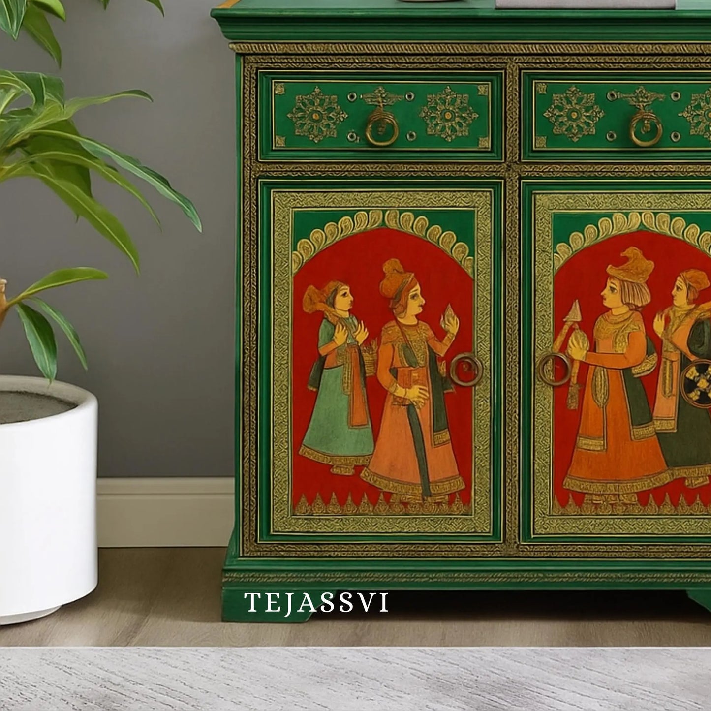 Indian artistry hand painted Beautiful King Queen designed wooden Cabinet For Home Décor/Side Cabinet/Living Room Decor Cabinet/Furniture.