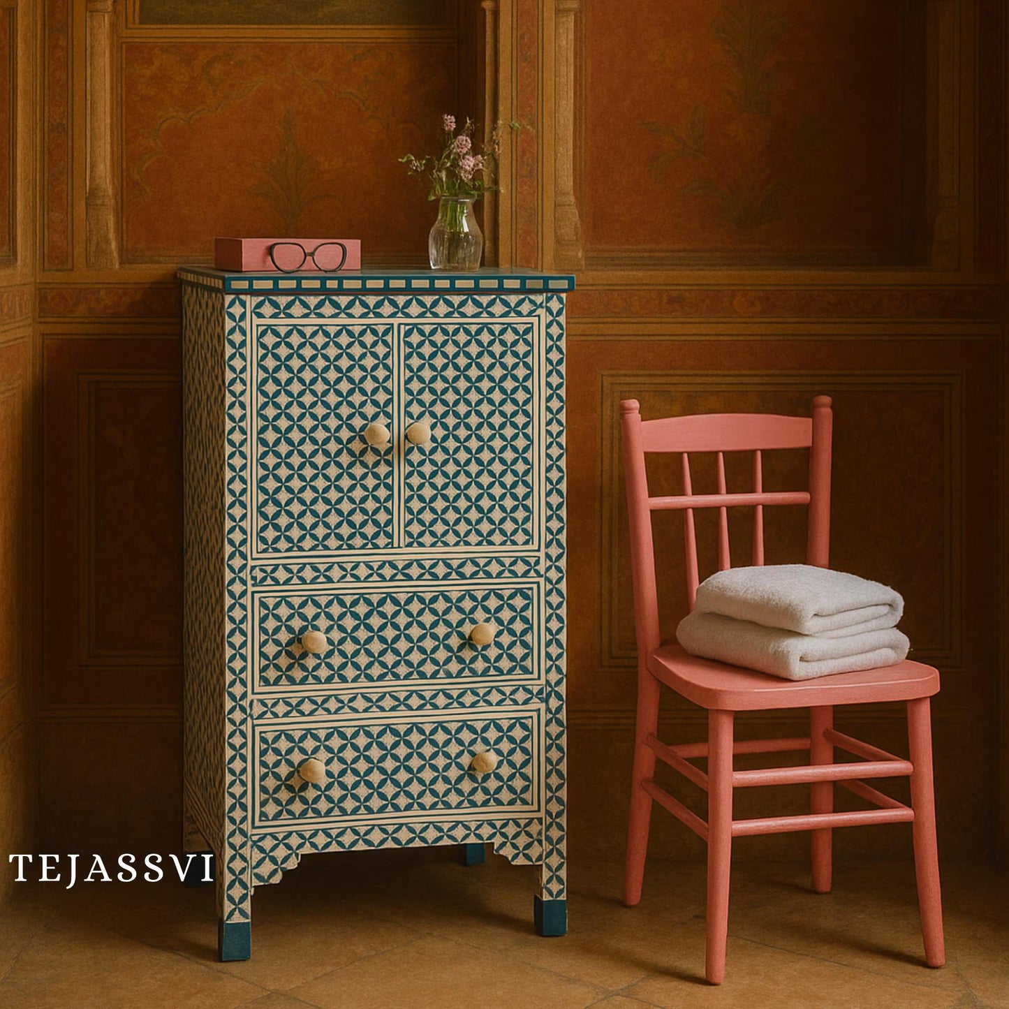 Handcrafted Bone Inlay Tall Boy Cabinet | Bone Inlay Tall Boy Cabinet | Bone Inlay side table | Bone Inlay chest of drawers,Luxury furniture