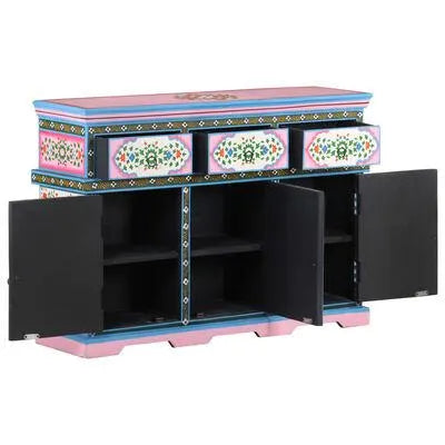 Pink Painted 3 Door Sideboard / Cabinet | Bedside, Side Table, Hand Painted, Wooden Big Cabinet, Living Room Furniture, Fine Painting.