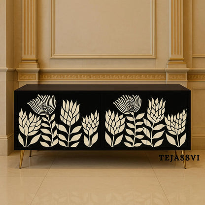 Handmade Bone Inlay Media Cabinet: Floral TV Stand with Storage/ bone inlay luxury furniture / bone inlay console /luxury cabinet .