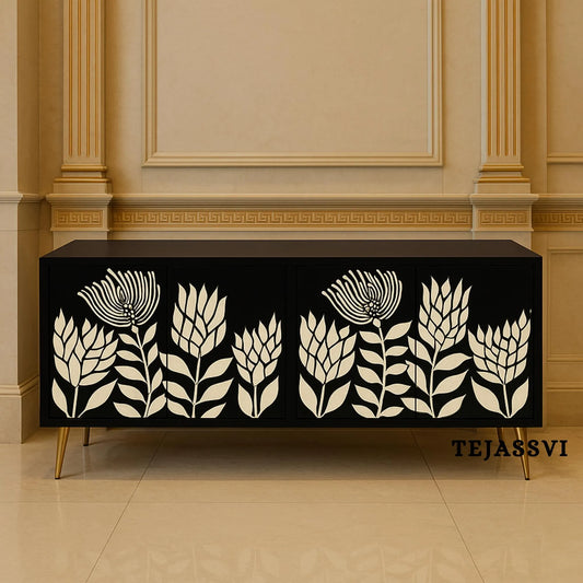 Handmade Bone Inlay Media Cabinet: Floral TV Stand with Storage/ bone inlay luxury furniture / bone inlay console /luxury cabinet .