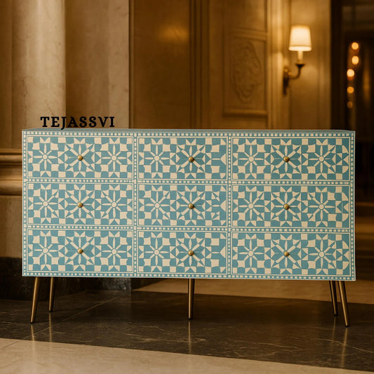 Bone Inlay Furniture Sideboard Unit. Bone Inlay Chest of 9Drawer Dresser, Bone Moroccan Inlay 9 Drawers Chest of Drawers,