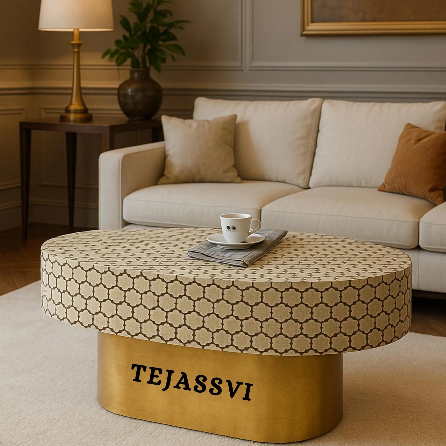 Honeycomb Design Centre Table Handmade Bone Inlay Oval Shape Coffee Table ,BONE INLAY TABLE, Oval Coffee Table, , Bone Inlay Cocktail Table.