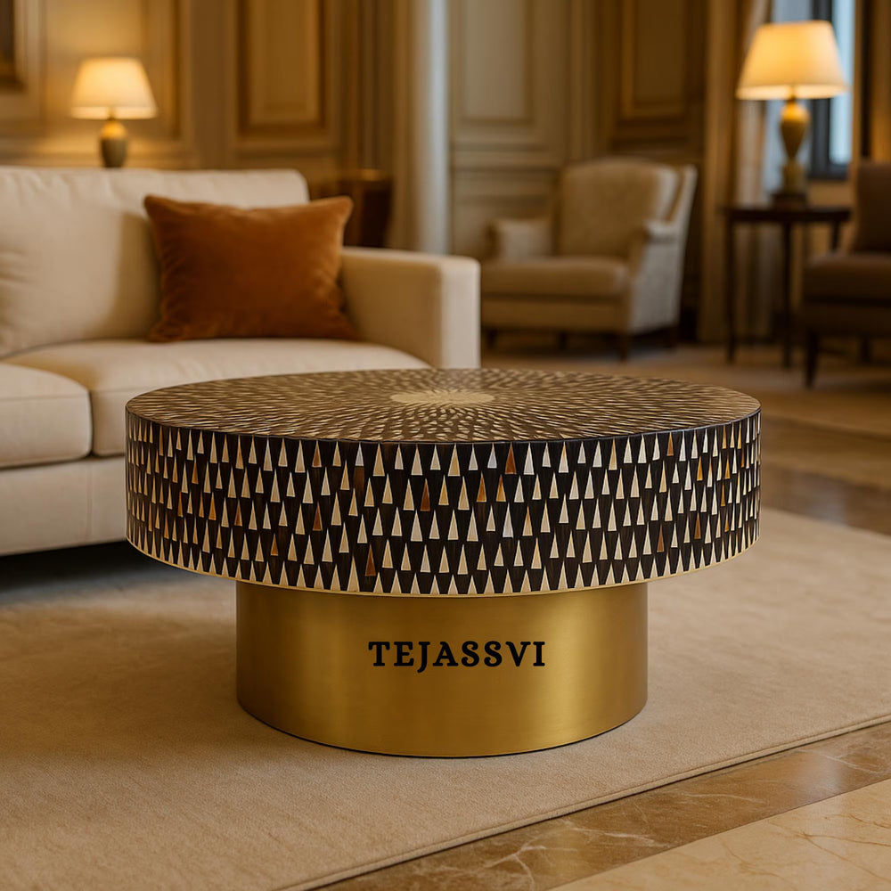 Handmade Bone Inlay Coffee Table / Round Coffee Table / Sun Ray design Centre Table / Cocktail Table / Modern Luxury furniture / Luxury Table.