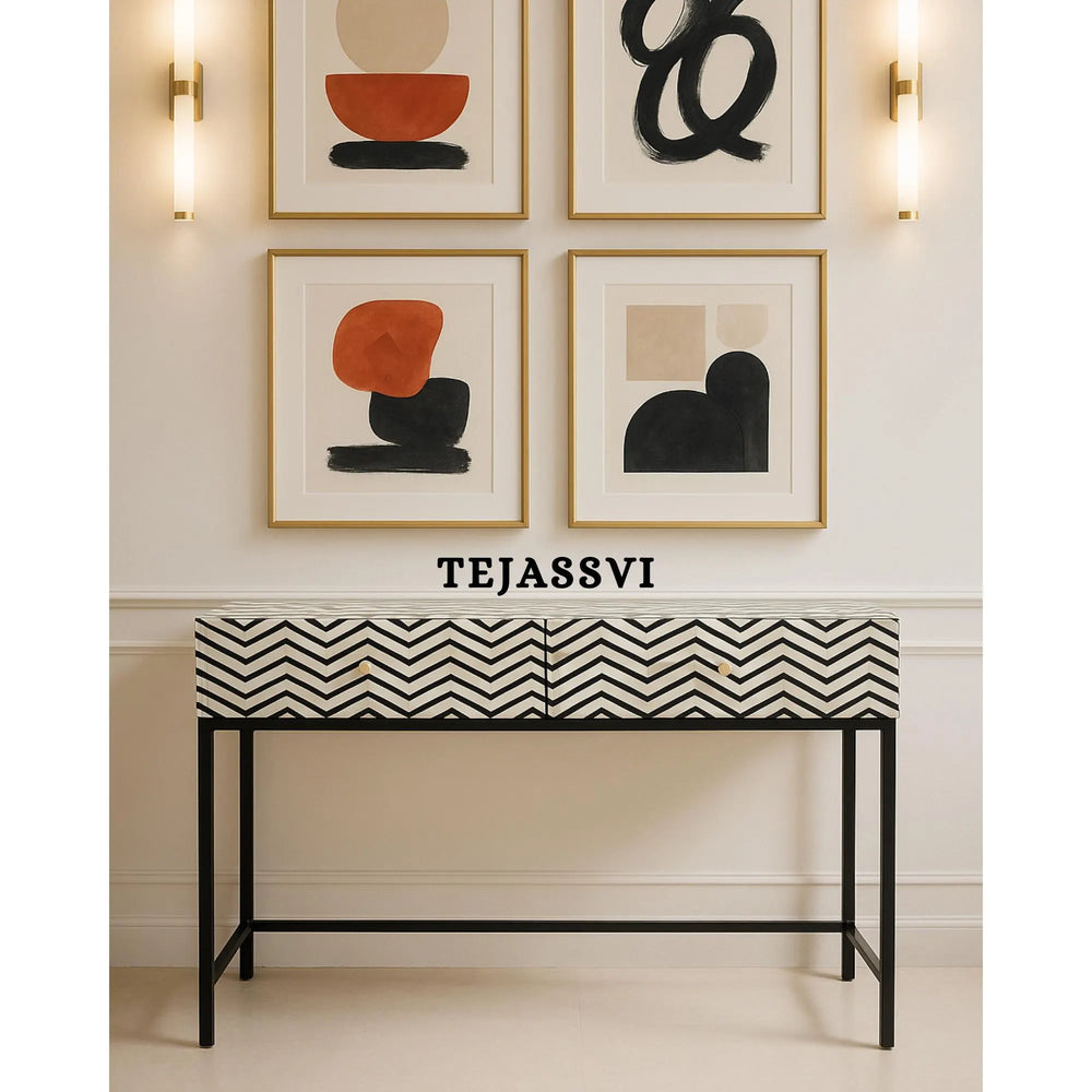 Handmade Bone Inlay 2 Drawer Console Table  | Study Table | Bone Inlay Side Table | Bone Inlay End Table / Bone Inlay Drawer Chats / Side Table