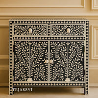 Bone Inlay Floral Design Entryway Cabinet | Bone Inlay 2 Drawer Cabinet | Inlay Chest of Drawers | Bone Inlay Dresser | Bone Inlay Sideboard.