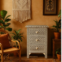 Bone Inlay Geometric Design Side Table and Nightstand / Modern Luxury Furniture / Bone Inlay Bedside Table / Bone Inlay Luxury Furniture.