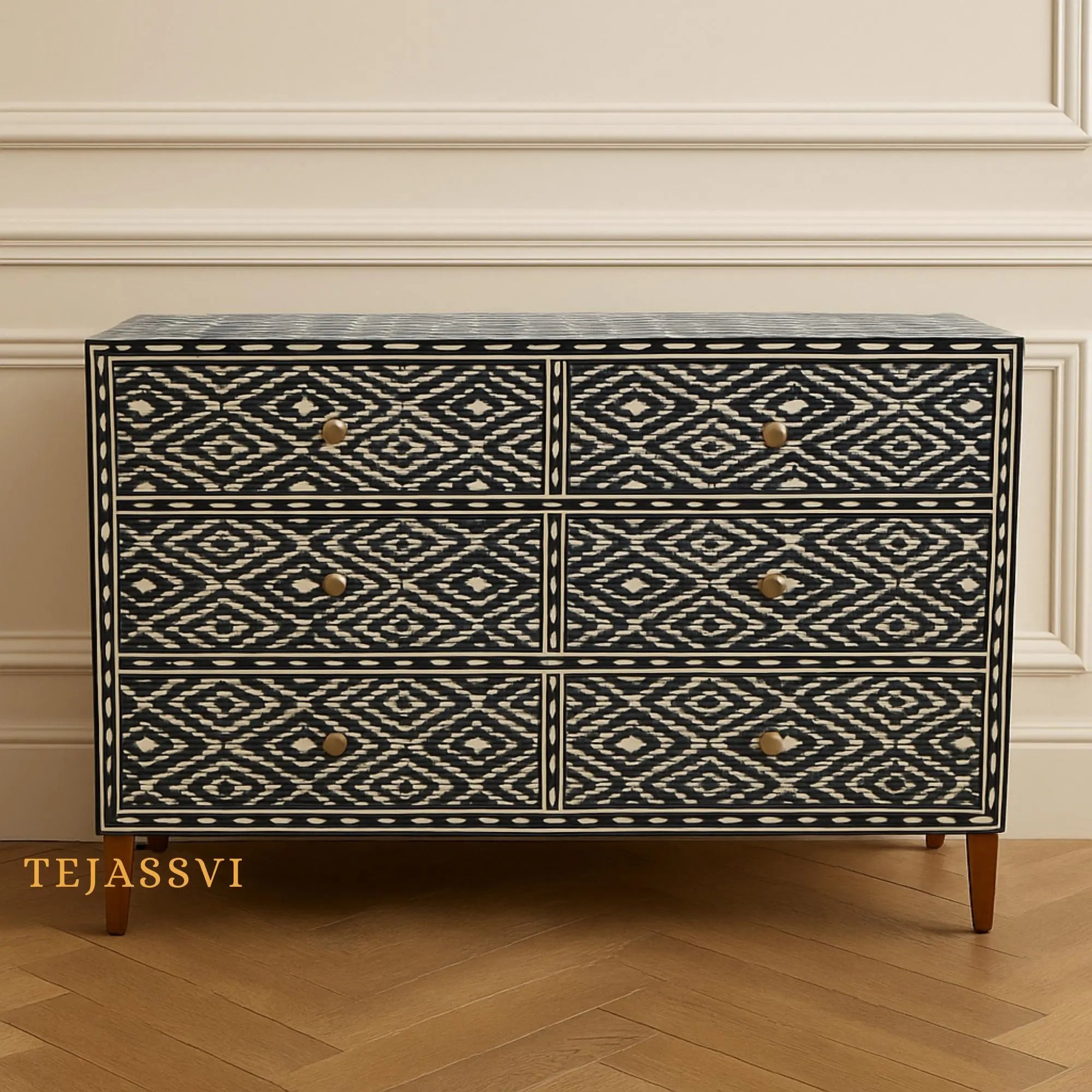 Bone Inlay Diamond Pattern 6-Drawer / Bone Inlay Sideboards / Bone Inlay Console / Bone Inlay Furniture.