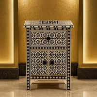 Wooden Bone Inlay Nightstand Table / Floral Bedside Table with 1 Drawer and 1 Door Table Bone Inlay Luxury Furniture.