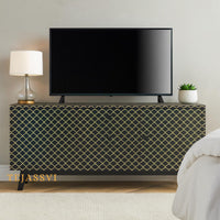 Handmade Bone Inlay Sideboard: Black Fish-Scale Scalloped Credenza / bone inlay console /bone inlay furniture .