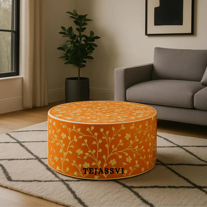 BONE Inlay Round Coffee Table / Centre Table, Bone Inlay Floral Round Coffee Table Handmade Bone Inlay Modern Pattern Furniture