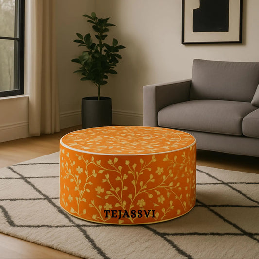 BONE Inlay Round Coffee Table / Centre Table, Bone Inlay Floral Round Coffee Table Handmade Bone Inlay Modern Pattern Furniture