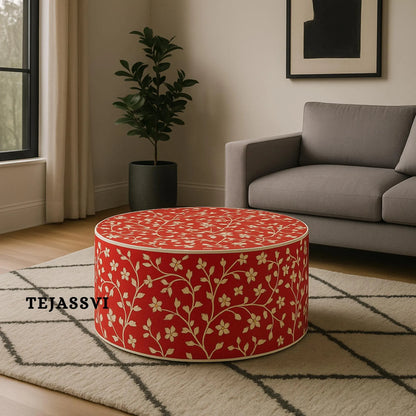 BONE Inlay Round Coffee Table / Centre Table, Bone Inlay Floral Round Coffee Table Handmade Bone Inlay Modern Pattern Furniture