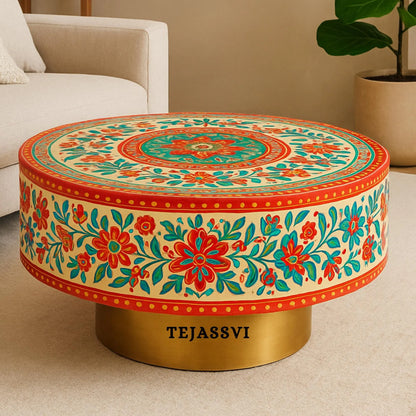 ROUND COFFEE TABLE wooden table Home Decor Handmade Wooden round Shape Cocktail Table Indian Handcrafted Art ,