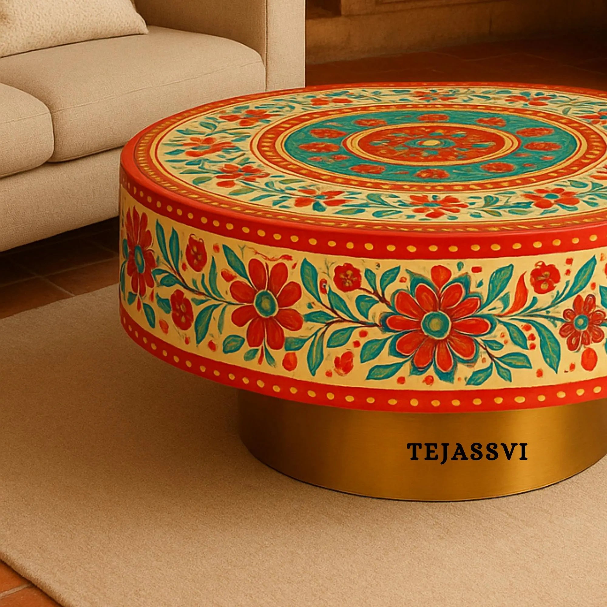 Round Coffee Table / Wooden Table Home Décor / Handmade Wooden Round Shape Cocktail Table / Indian Handcrafted Art.