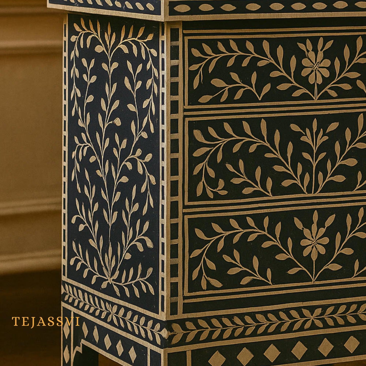 Bone Inlay 3-Drawer Nightstand in blue Color | Handmade Bone Inlay Lamp Side Table /Bedside table /Chest of 3-Drawer Bone Inlay furniture