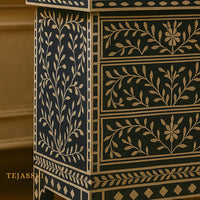 Bone Inlay 3-Drawer Nightstand for Bedroom | Handmade Bone Inlay Lamp Side Table / Bedside Table / Chest of 3-Drawer Bone Inlay furniture.