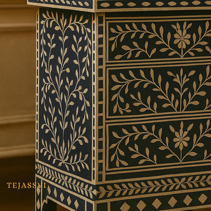 Bone Inlay 3-Drawer Nightstand in blue Color | Handmade Bone Inlay Lamp Side Table /Bedside table /Chest of 3-Drawer Bone Inlay furniture