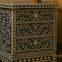 Bone Inlay 3-Drawer Nightstand for Bedroom | Handmade Bone Inlay Lamp Side Table / Bedside Table / Chest of 3-Drawer Bone Inlay furniture.