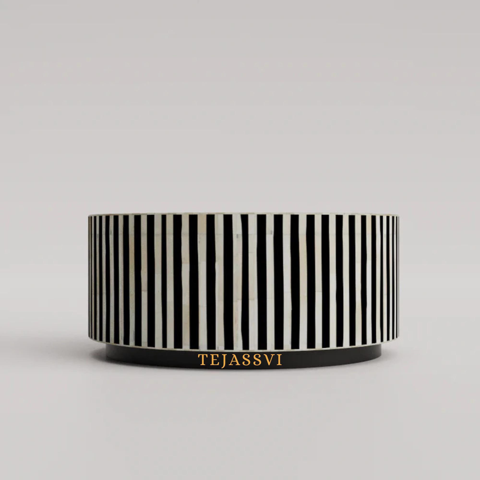 Bone Inlay Round Coffee Table / Bone Centre Table / Bone Inlay Floral Round Coffee Table / Handmade Bone Inlay Modern Pattern Furniture.