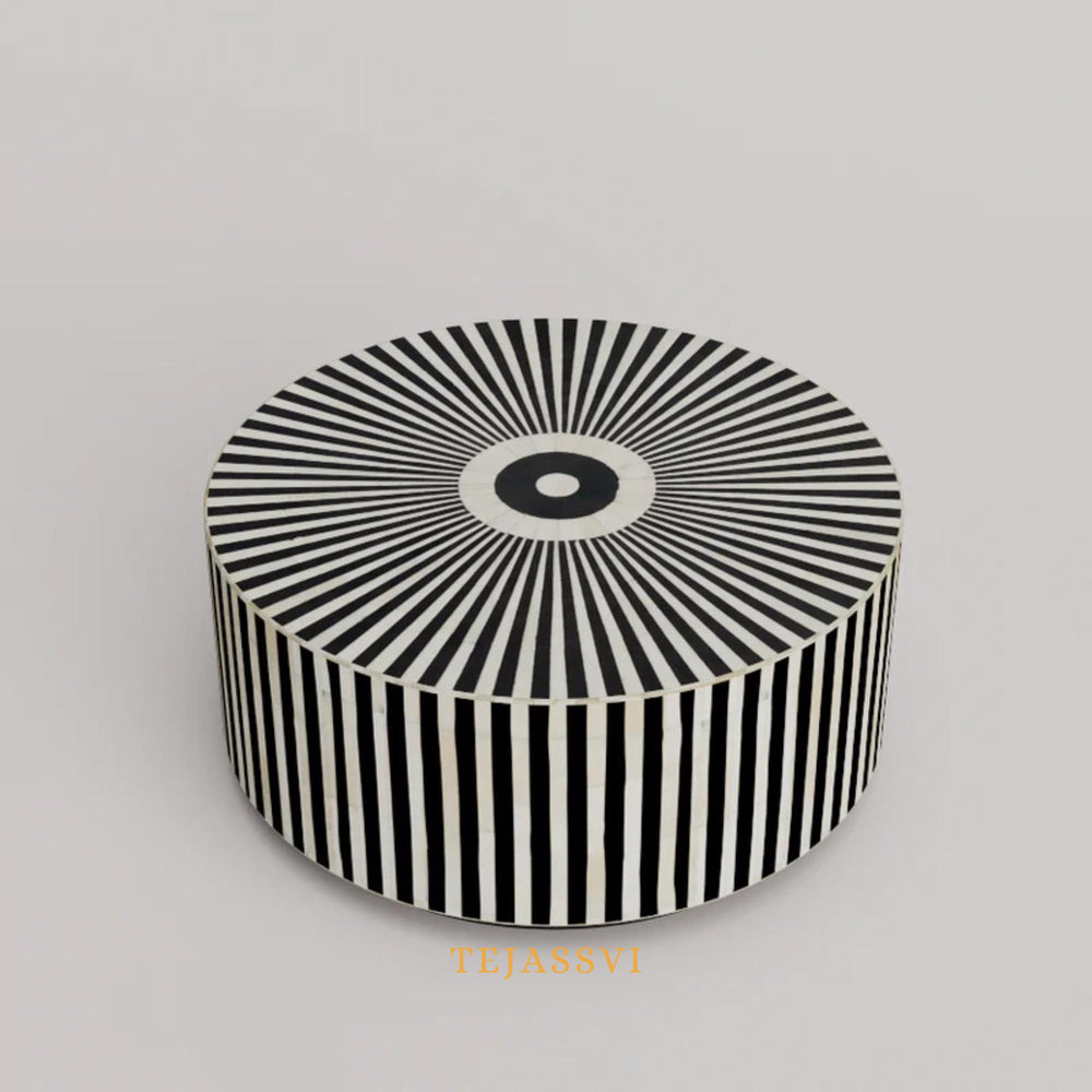 Bone Inlay Round Coffee Table / Bone Centre Table / Bone Inlay Floral Round Coffee Table / Handmade Bone Inlay Modern Pattern Furniture.