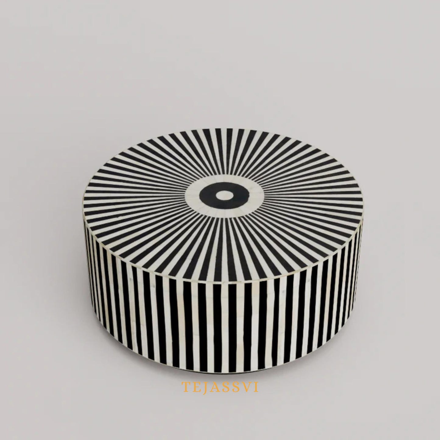 BONE Inlay Round Coffee Table / Centre Table, Bone Inlay Floral Round Coffee Table Handmade Bone Inlay Modern Pattern Furniture.