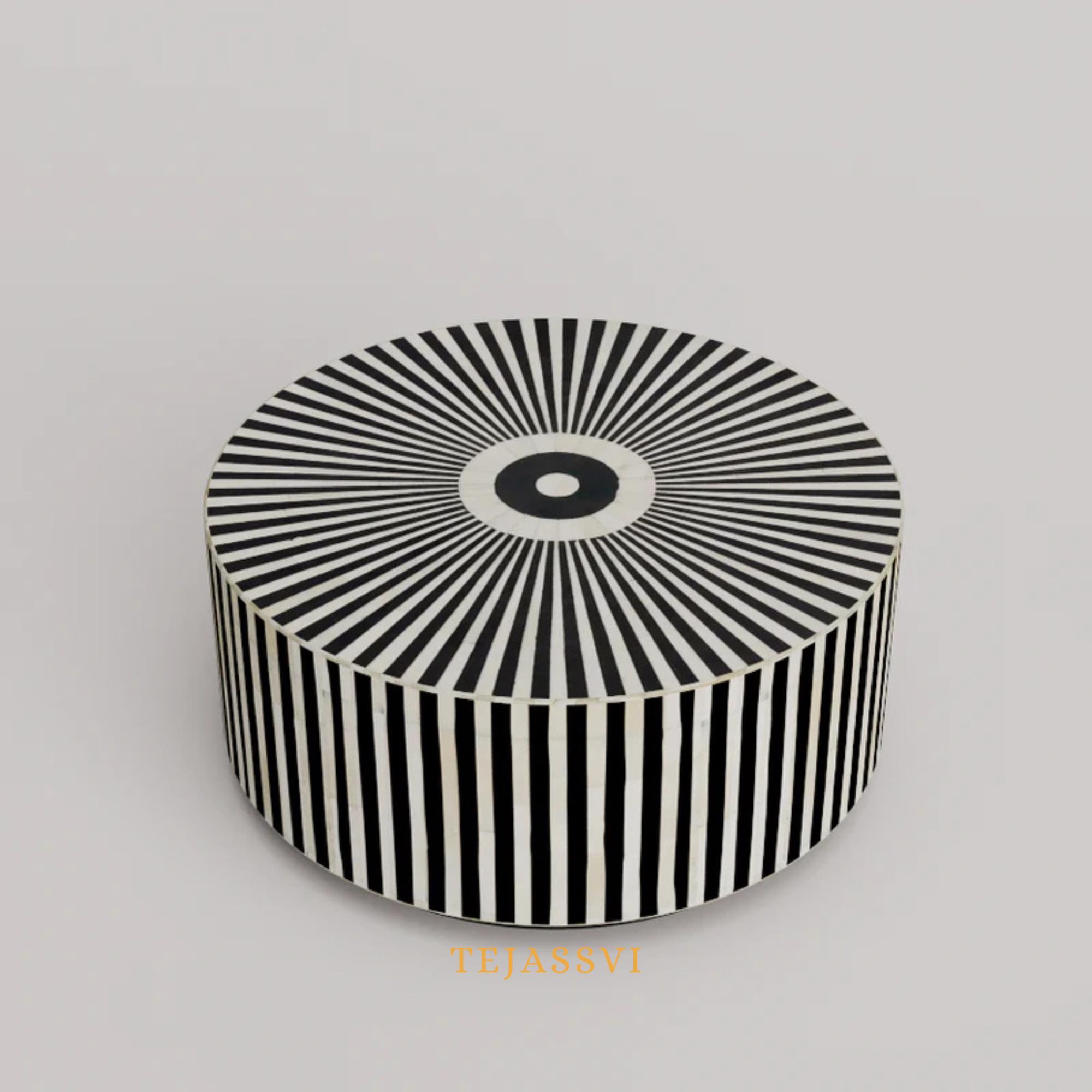 Bone Inlay Round Coffee Table / Bone Centre Table / Bone Inlay Floral Round Coffee Table / Handmade Bone Inlay Modern Pattern Furniture.