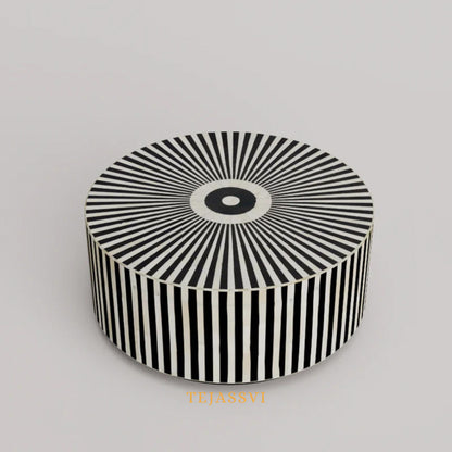 BONE Inlay Round Coffee Table / Centre Table, Bone Inlay Floral Round Coffee Table Handmade Bone Inlay Modern Pattern Furniture.