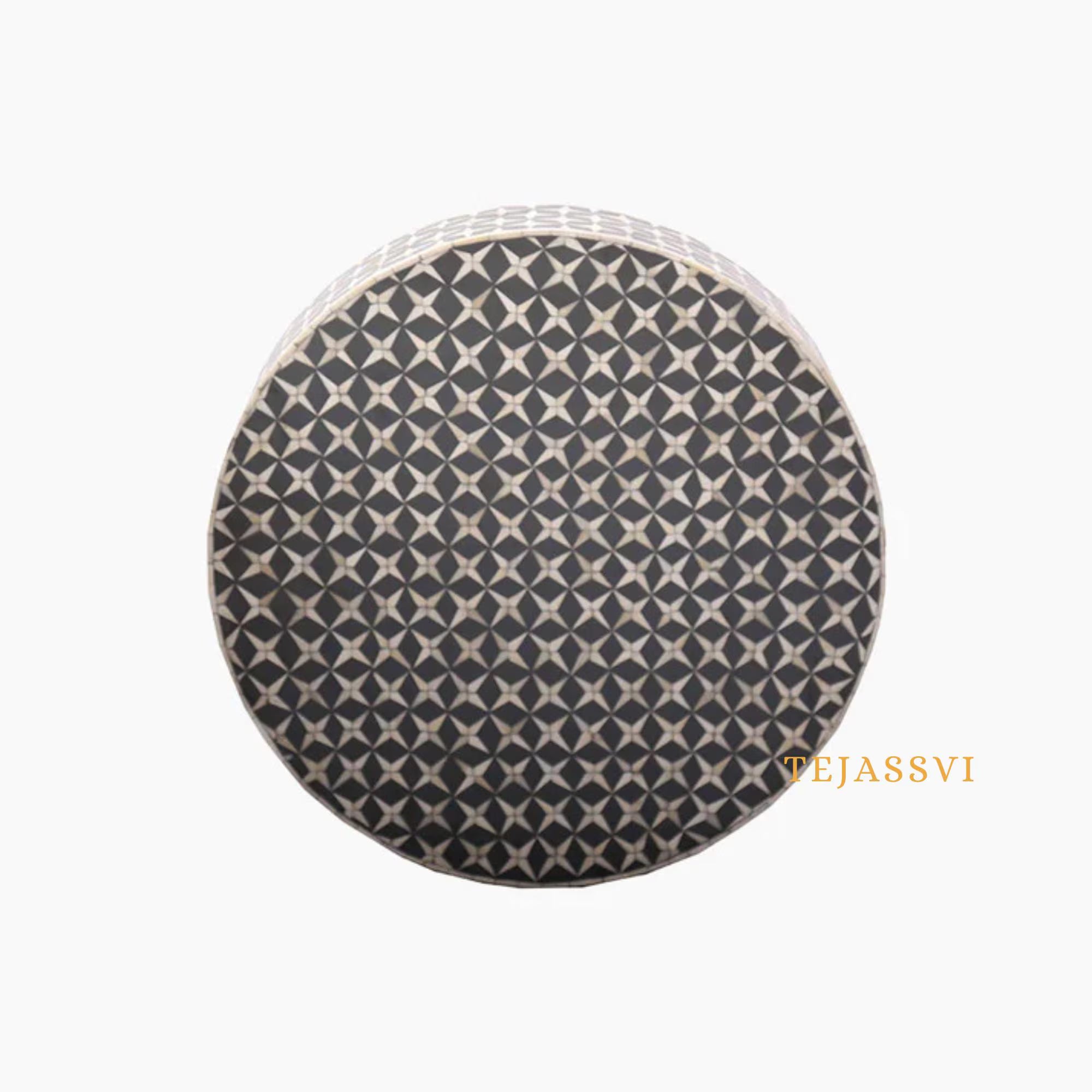 Bone Inlay Round Coffee Table / Centre Table / Bone Inlay Floral Design Round Coffee Table /Handmade Bone Inlay Modern Pattern Furniture.