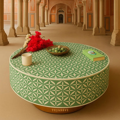 BONE Inlay Round Coffee Table / Centre Table, Bone Inlay Floral Round Coffee Table Handmade Bone Inlay Modern Pattern Furniture.