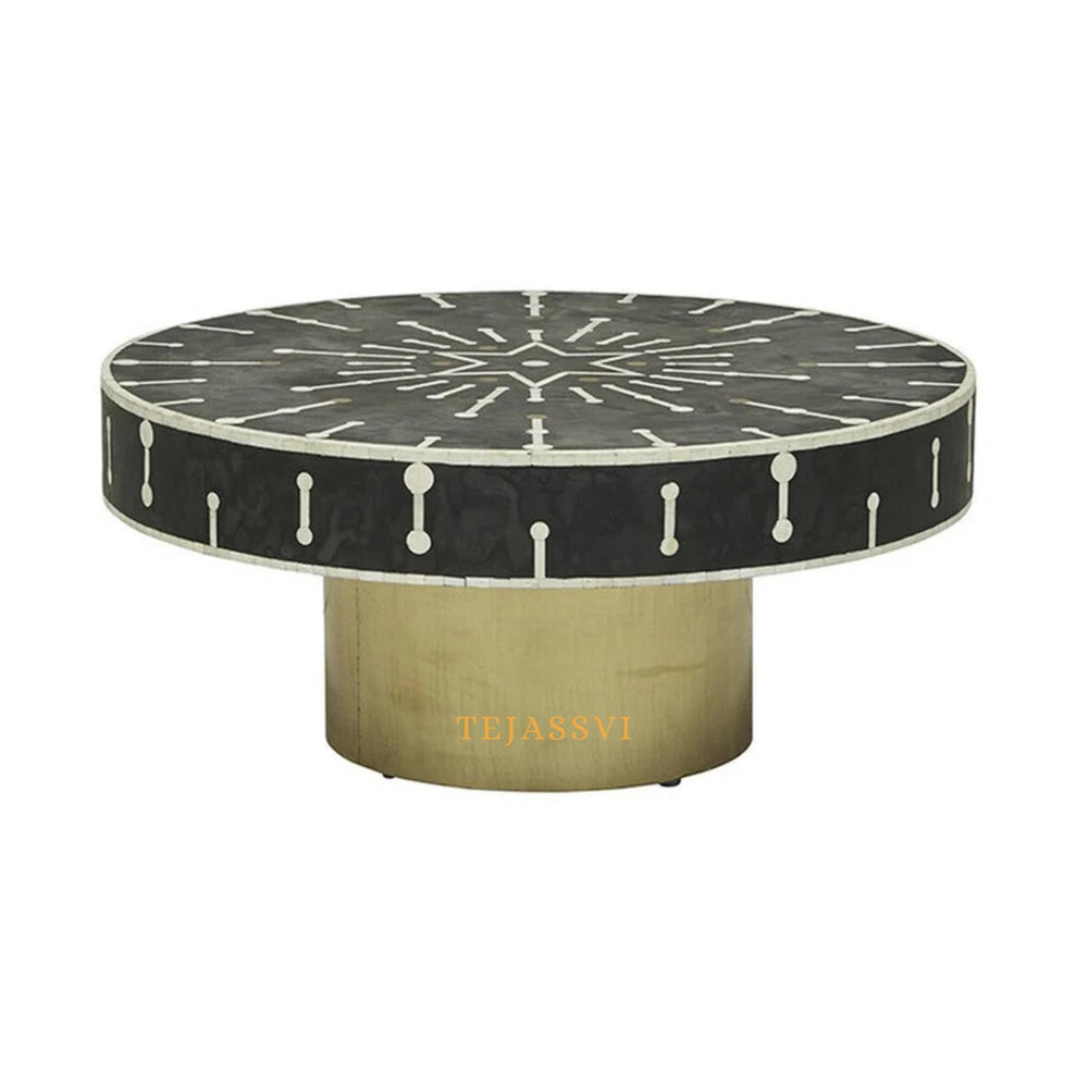 Bone Inlay Round Coffee Table / Centre Table / Bone Inlay Floral Design Round Coffee Table /Handmade Bone Inlay Modern Pattern Furniture.