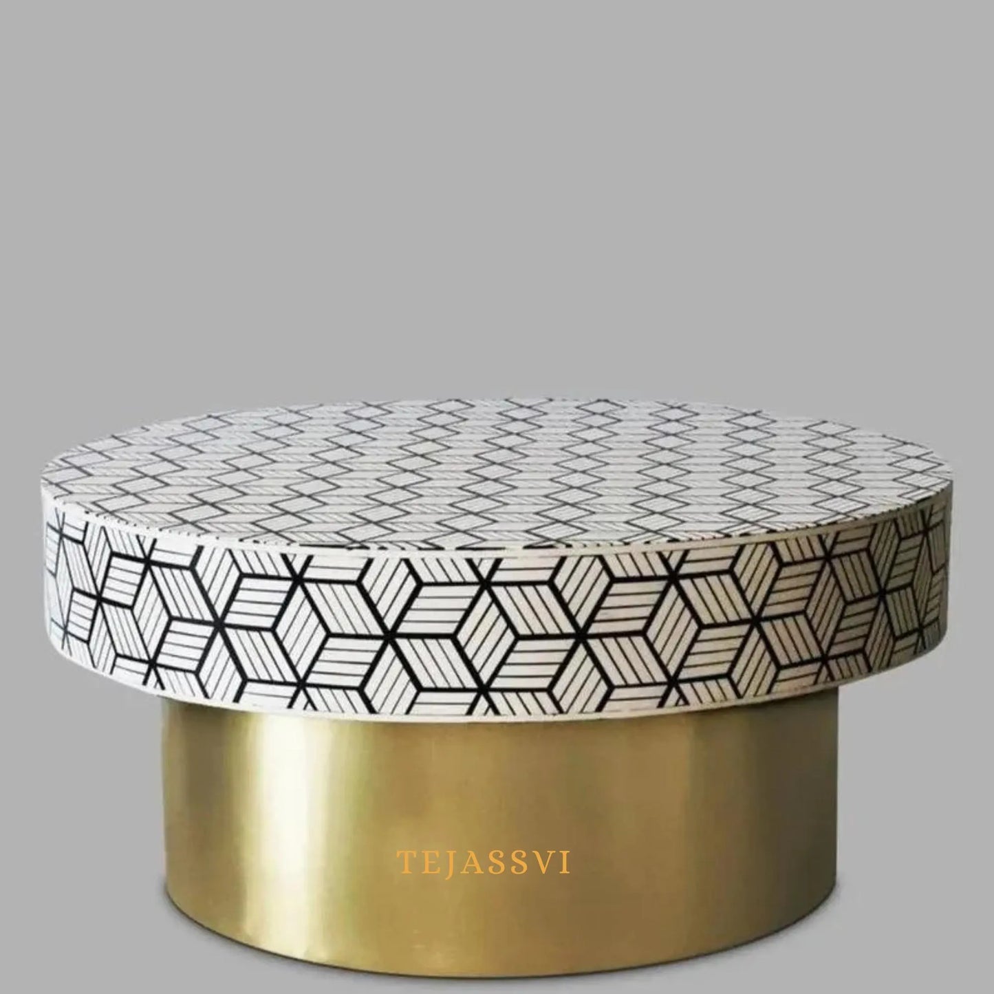 BONE Inlay Round Coffee Table / Centre Table, Bone Inlay  Floral design Round Coffee Table Handmade Bone Inlay Modern Pattern Furniture